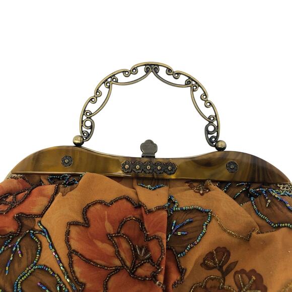 Victorian Beaded evening bag, floral bag Metal Strap Acetate, Seed Beads, Lucite - Picture 3 of 12